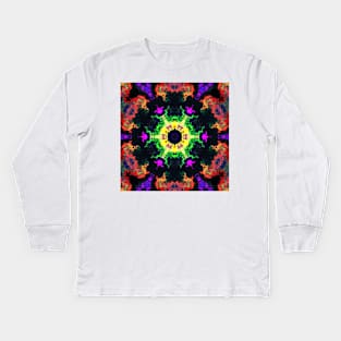 Psychedelic Kaleidoscope Flower Green Purple and Orange Kids Long Sleeve T-Shirt